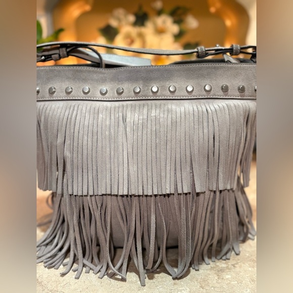 Michael Kors Gray Billy Fringe Crossbody Bag with Studded Detail - Picture 2 of 16